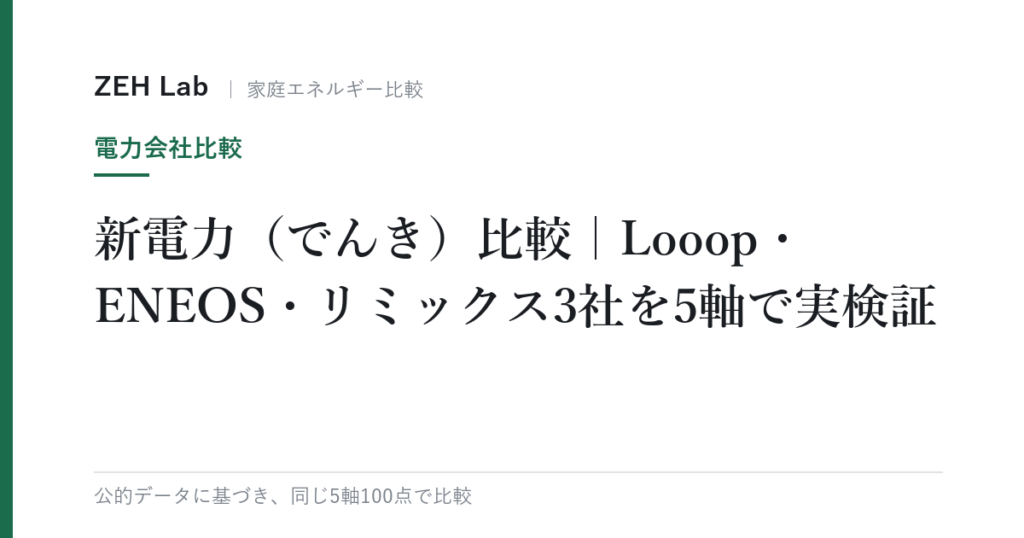 新電力（でんき）比較｜Looop・ENEOS・リミックス3社を5軸で実検証
